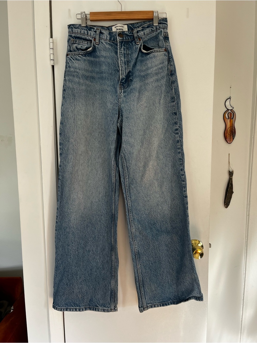 Reformatiom Cary High Rise Light Wash Wide Leg Jeans